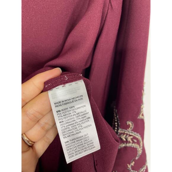 Chico's Burgundy Blouse with Embroidered Sleeves - Picture 7 of 7